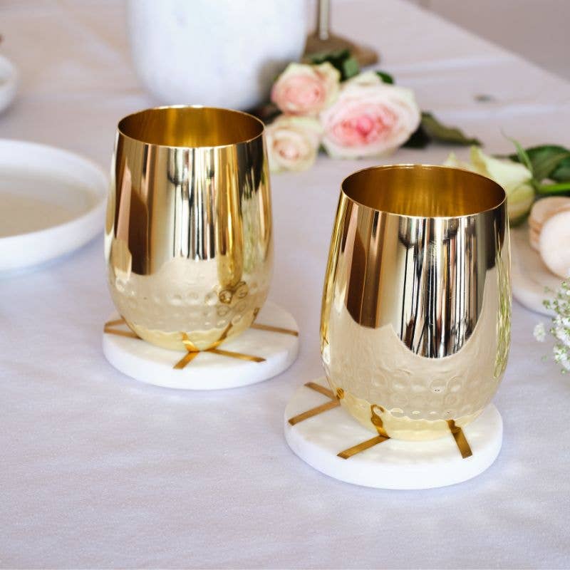Unboxed Gold Half Hammered Glasses (Set of 2)